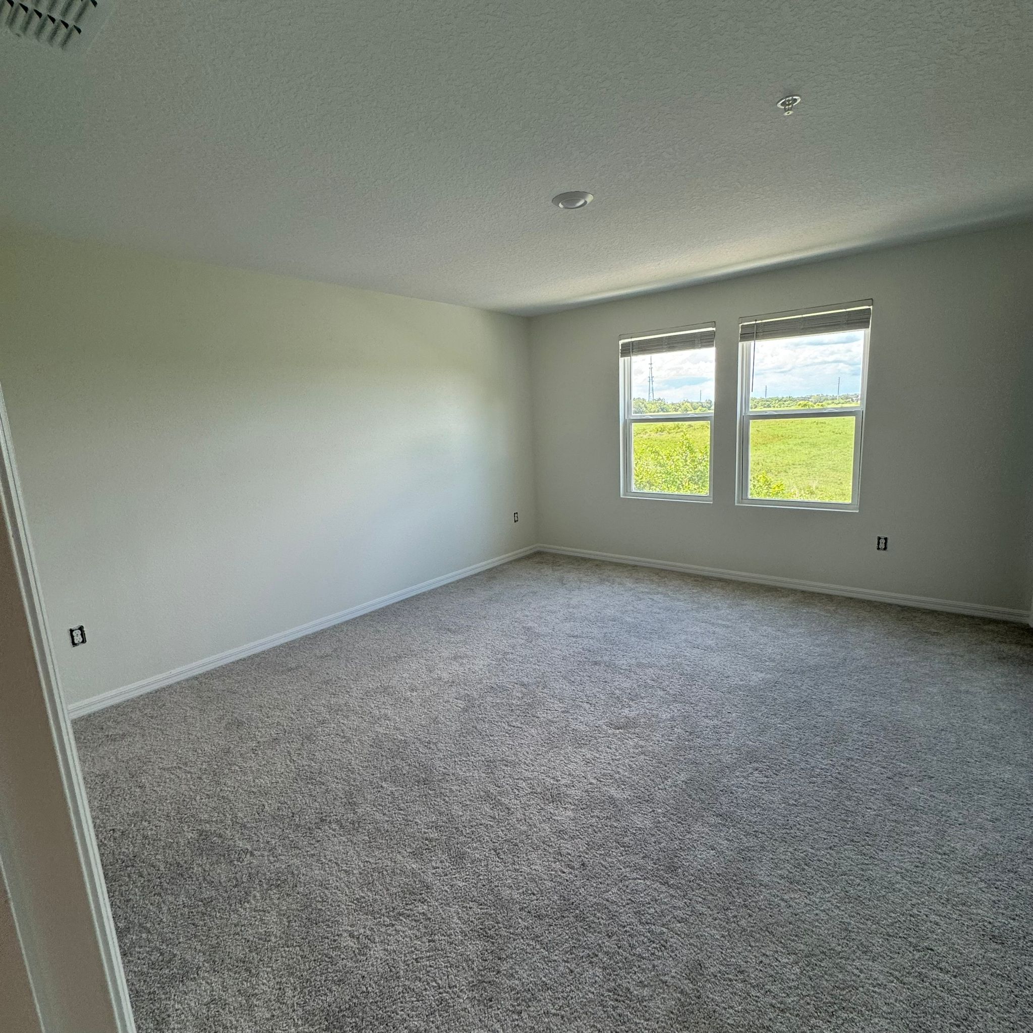 Freshly painted bedroom with clean walls and new carpet